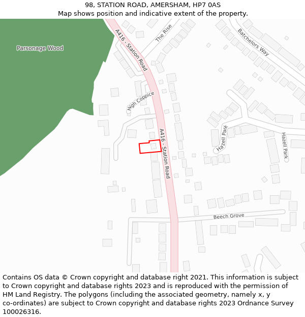 98, STATION ROAD, AMERSHAM, HP7 0AS: Location map and indicative extent of plot