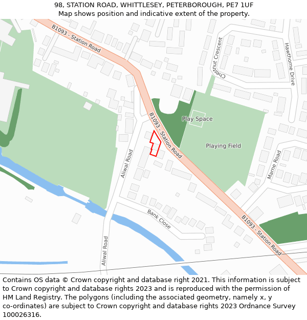 98, STATION ROAD, WHITTLESEY, PETERBOROUGH, PE7 1UF: Location map and indicative extent of plot