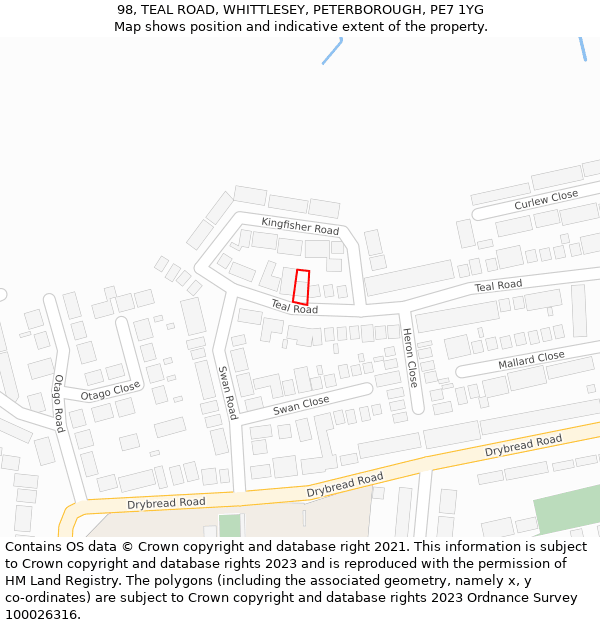 98, TEAL ROAD, WHITTLESEY, PETERBOROUGH, PE7 1YG: Location map and indicative extent of plot