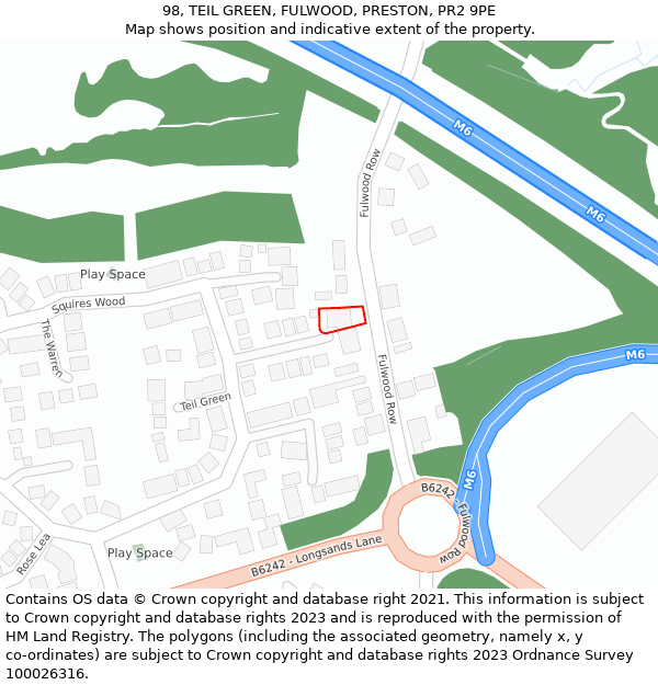 98, TEIL GREEN, FULWOOD, PRESTON, PR2 9PE: Location map and indicative extent of plot