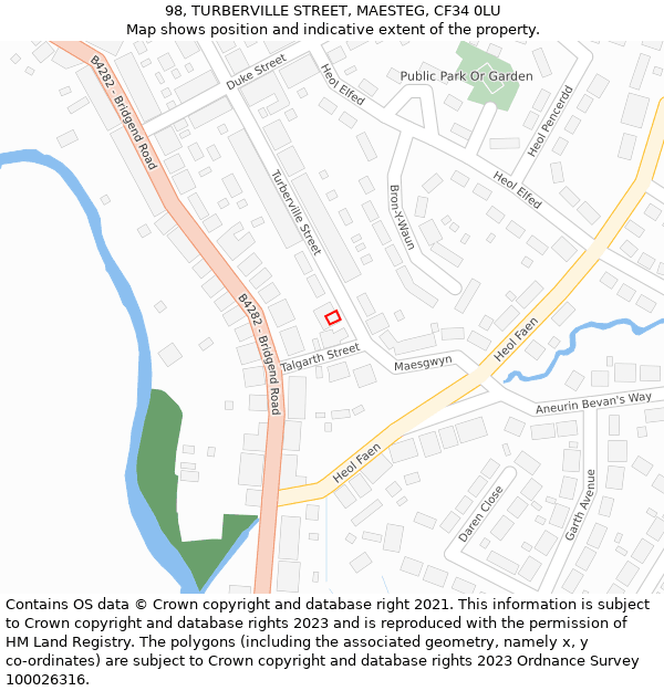 98, TURBERVILLE STREET, MAESTEG, CF34 0LU: Location map and indicative extent of plot