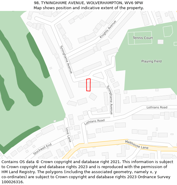 98, TYNINGHAME AVENUE, WOLVERHAMPTON, WV6 9PW: Location map and indicative extent of plot