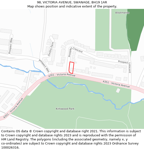98, VICTORIA AVENUE, SWANAGE, BH19 1AR: Location map and indicative extent of plot