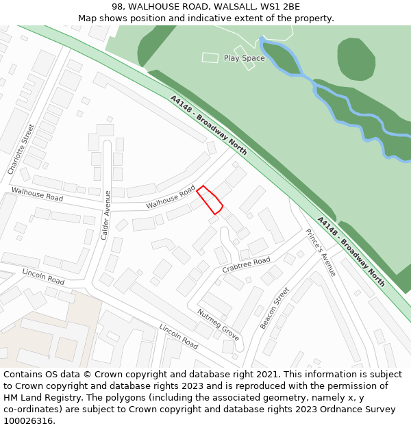 98, WALHOUSE ROAD, WALSALL, WS1 2BE: Location map and indicative extent of plot