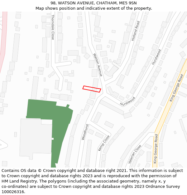 98, WATSON AVENUE, CHATHAM, ME5 9SN: Location map and indicative extent of plot