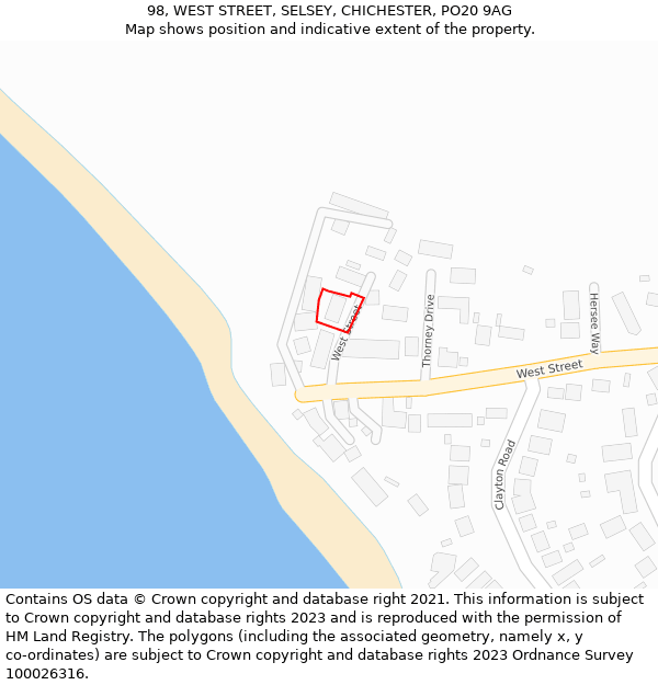 98, WEST STREET, SELSEY, CHICHESTER, PO20 9AG: Location map and indicative extent of plot
