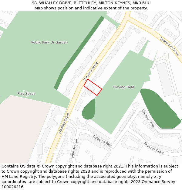 98, WHALLEY DRIVE, BLETCHLEY, MILTON KEYNES, MK3 6HU: Location map and indicative extent of plot
