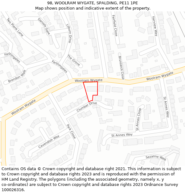 98, WOOLRAM WYGATE, SPALDING, PE11 1PE: Location map and indicative extent of plot