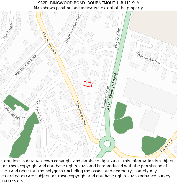 982B, RINGWOOD ROAD, BOURNEMOUTH, BH11 9LA: Location map and indicative extent of plot