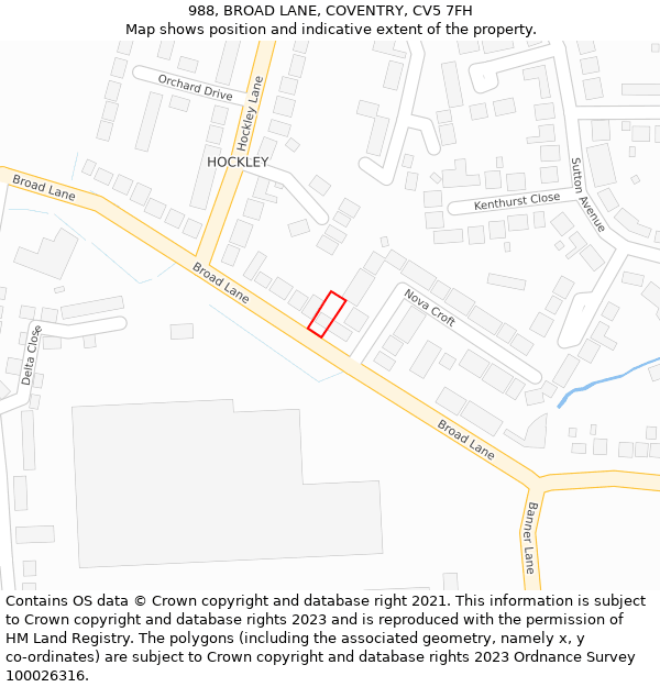 988, BROAD LANE, COVENTRY, CV5 7FH: Location map and indicative extent of plot