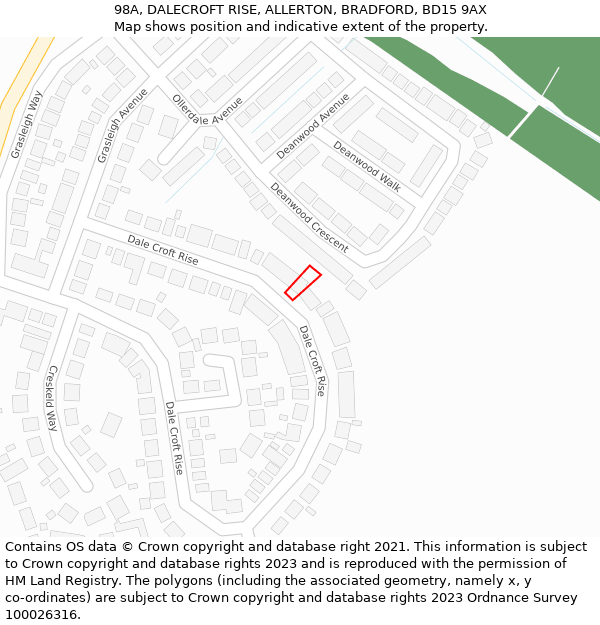 98A, DALECROFT RISE, ALLERTON, BRADFORD, BD15 9AX: Location map and indicative extent of plot