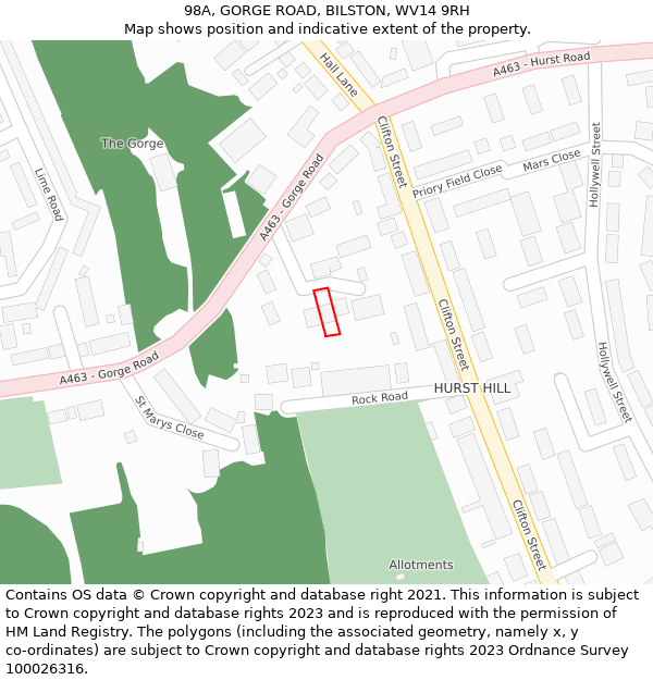 98A, GORGE ROAD, BILSTON, WV14 9RH: Location map and indicative extent of plot