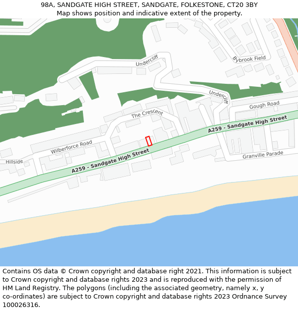 98A, SANDGATE HIGH STREET, SANDGATE, FOLKESTONE, CT20 3BY: Location map and indicative extent of plot