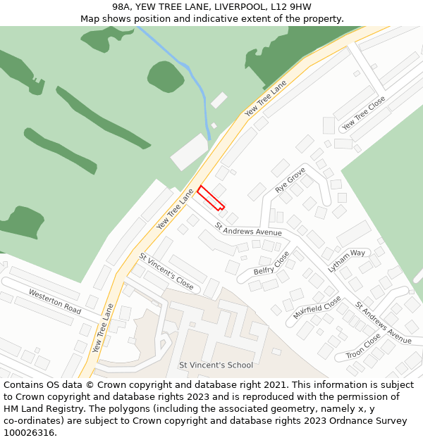 98A, YEW TREE LANE, LIVERPOOL, L12 9HW: Location map and indicative extent of plot