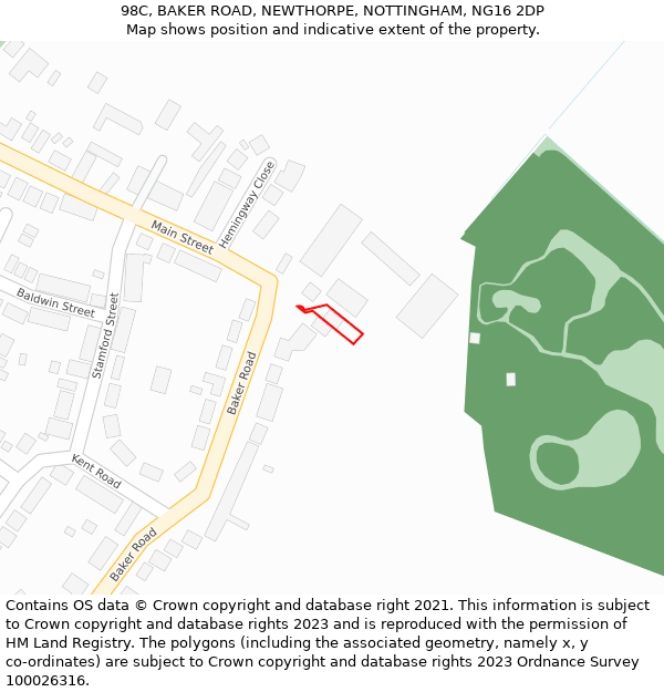 98C, BAKER ROAD, NEWTHORPE, NOTTINGHAM, NG16 2DP: Location map and indicative extent of plot