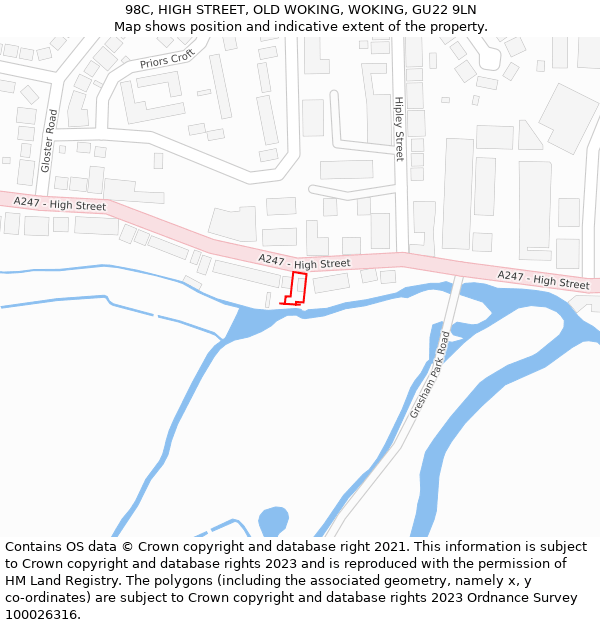 98C, HIGH STREET, OLD WOKING, WOKING, GU22 9LN: Location map and indicative extent of plot