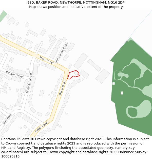 98D, BAKER ROAD, NEWTHORPE, NOTTINGHAM, NG16 2DP: Location map and indicative extent of plot