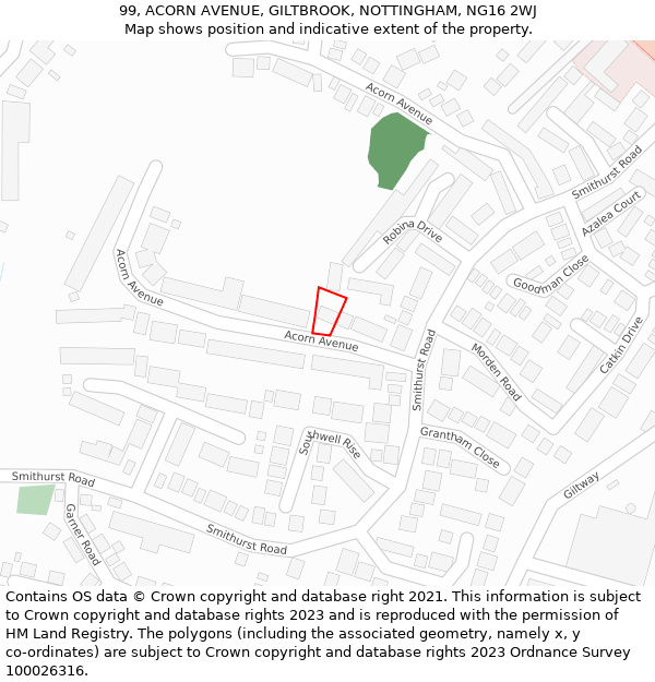 99, ACORN AVENUE, GILTBROOK, NOTTINGHAM, NG16 2WJ: Location map and indicative extent of plot