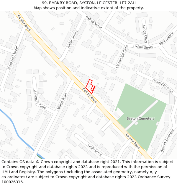 99, BARKBY ROAD, SYSTON, LEICESTER, LE7 2AH: Location map and indicative extent of plot