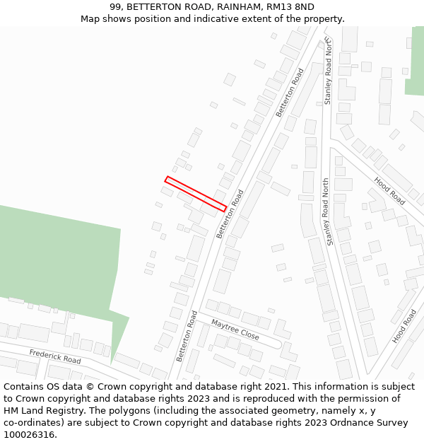 99, BETTERTON ROAD, RAINHAM, RM13 8ND: Location map and indicative extent of plot
