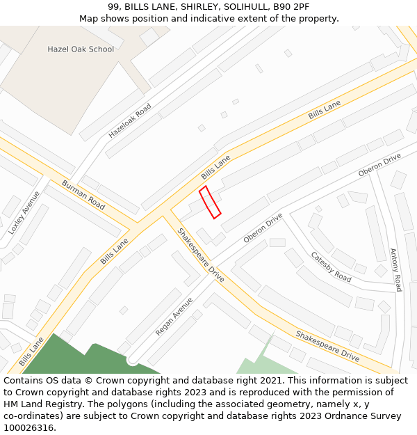 99, BILLS LANE, SHIRLEY, SOLIHULL, B90 2PF: Location map and indicative extent of plot