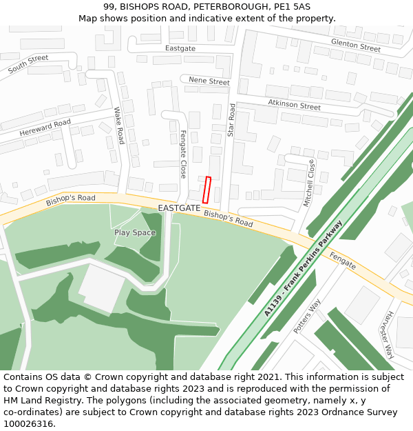 99, BISHOPS ROAD, PETERBOROUGH, PE1 5AS: Location map and indicative extent of plot