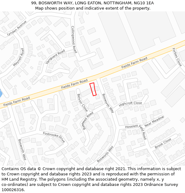 99, BOSWORTH WAY, LONG EATON, NOTTINGHAM, NG10 1EA: Location map and indicative extent of plot