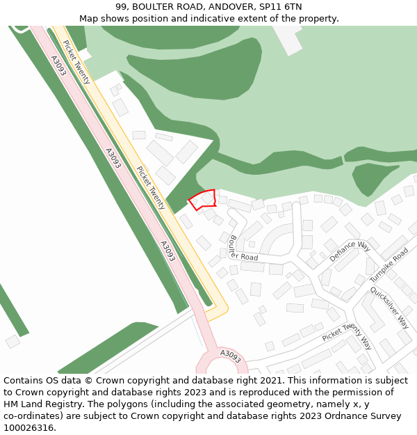 99, BOULTER ROAD, ANDOVER, SP11 6TN: Location map and indicative extent of plot