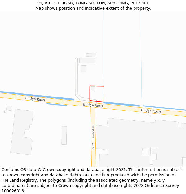 99, BRIDGE ROAD, LONG SUTTON, SPALDING, PE12 9EF: Location map and indicative extent of plot