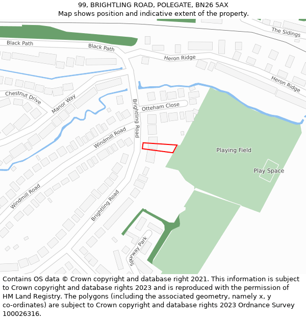 99, BRIGHTLING ROAD, POLEGATE, BN26 5AX: Location map and indicative extent of plot