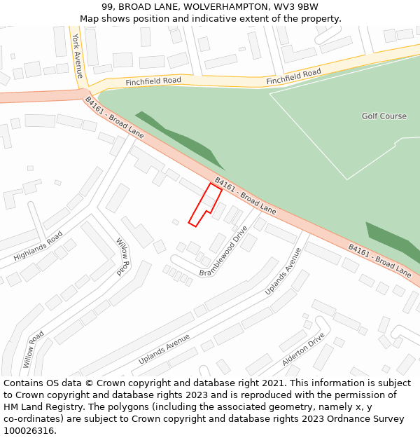 99, BROAD LANE, WOLVERHAMPTON, WV3 9BW: Location map and indicative extent of plot
