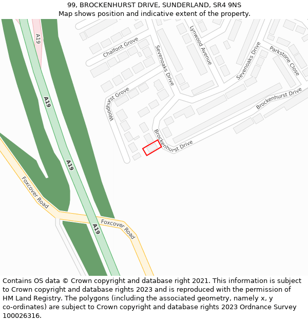 99, BROCKENHURST DRIVE, SUNDERLAND, SR4 9NS: Location map and indicative extent of plot