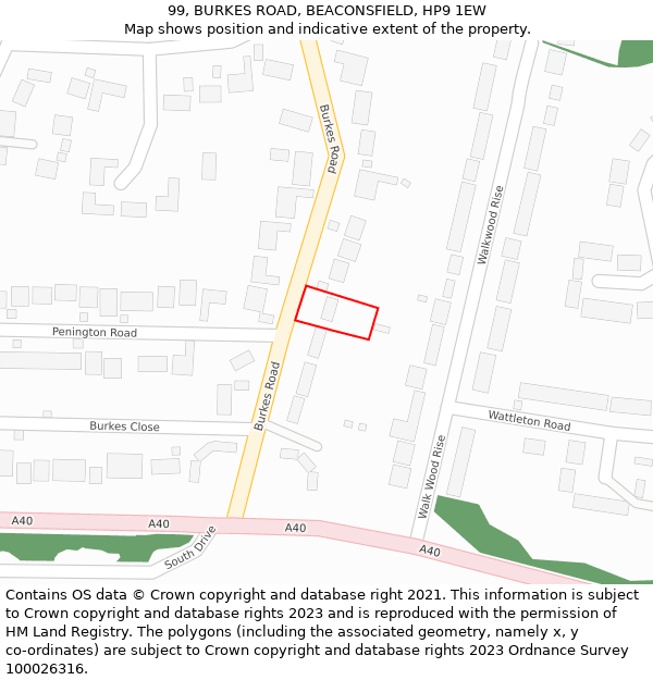 99, BURKES ROAD, BEACONSFIELD, HP9 1EW: Location map and indicative extent of plot