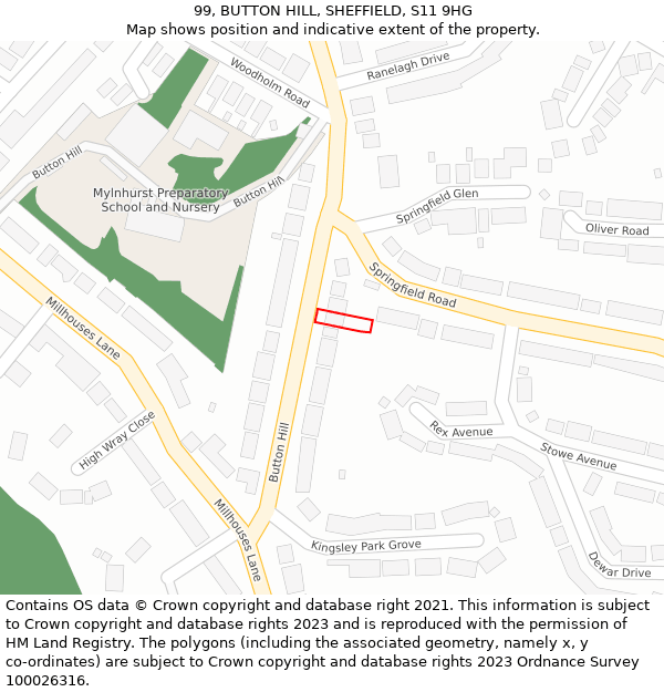 99, BUTTON HILL, SHEFFIELD, S11 9HG: Location map and indicative extent of plot