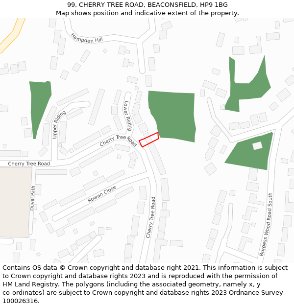 99, CHERRY TREE ROAD, BEACONSFIELD, HP9 1BG: Location map and indicative extent of plot