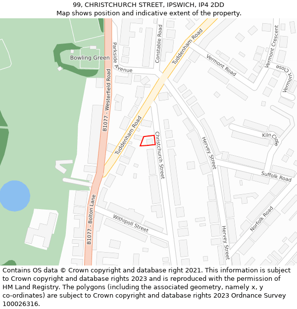 99, CHRISTCHURCH STREET, IPSWICH, IP4 2DD: Location map and indicative extent of plot