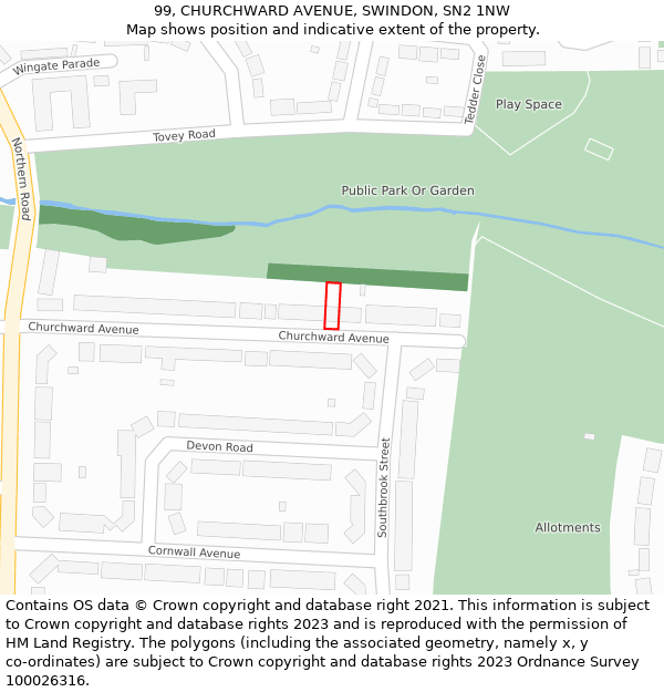 99, CHURCHWARD AVENUE, SWINDON, SN2 1NW: Location map and indicative extent of plot