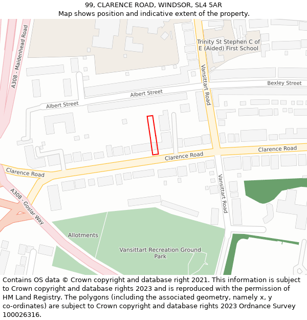 99, CLARENCE ROAD, WINDSOR, SL4 5AR: Location map and indicative extent of plot
