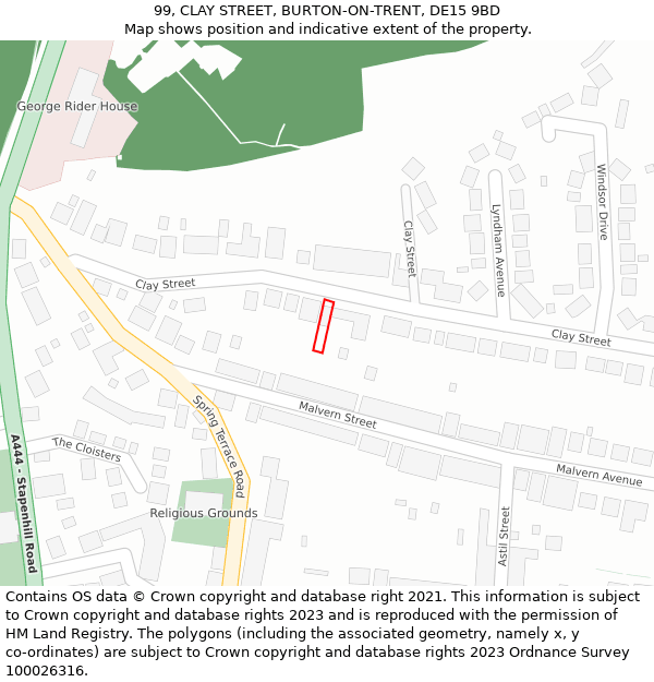 99, CLAY STREET, BURTON-ON-TRENT, DE15 9BD: Location map and indicative extent of plot