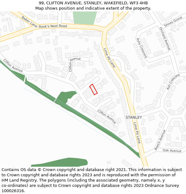 99, CLIFTON AVENUE, STANLEY, WAKEFIELD, WF3 4HB: Location map and indicative extent of plot