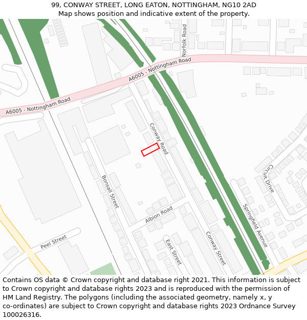 99, CONWAY STREET, LONG EATON, NOTTINGHAM, NG10 2AD: Location map and indicative extent of plot