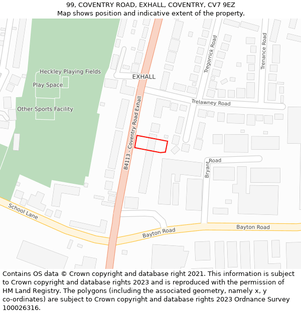 99, COVENTRY ROAD, EXHALL, COVENTRY, CV7 9EZ: Location map and indicative extent of plot