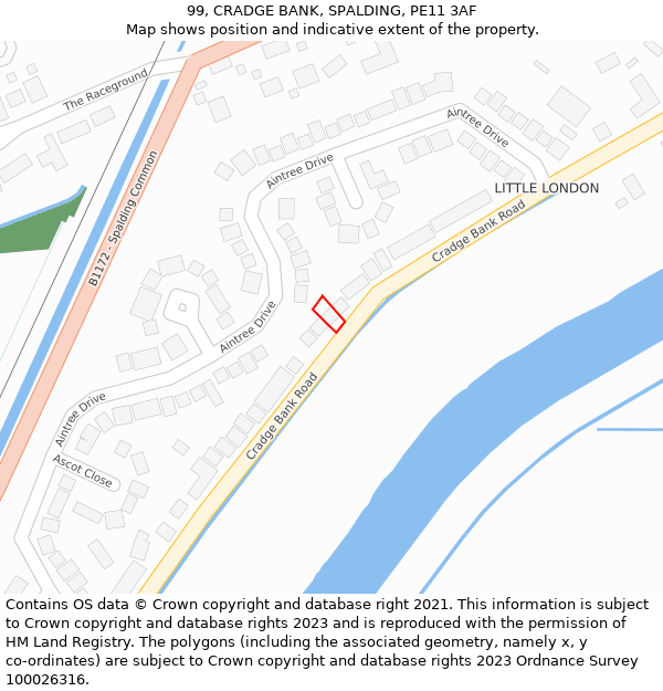 99, CRADGE BANK, SPALDING, PE11 3AF: Location map and indicative extent of plot