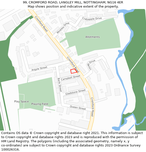 99, CROMFORD ROAD, LANGLEY MILL, NOTTINGHAM, NG16 4ER: Location map and indicative extent of plot