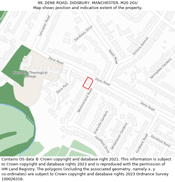 99, DENE ROAD, DIDSBURY, MANCHESTER, M20 2GU: Location map and indicative extent of plot