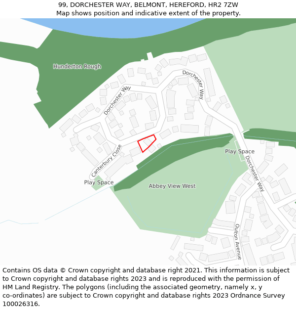 99, DORCHESTER WAY, BELMONT, HEREFORD, HR2 7ZW: Location map and indicative extent of plot
