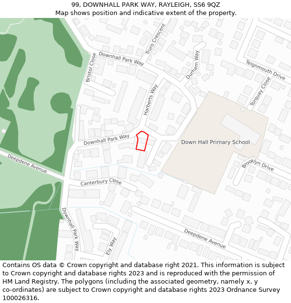 99, DOWNHALL PARK WAY, RAYLEIGH, SS6 9QZ: Location map and indicative extent of plot