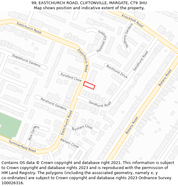 99, EASTCHURCH ROAD, CLIFTONVILLE, MARGATE, CT9 3HU: Location map and indicative extent of plot