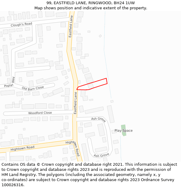 99, EASTFIELD LANE, RINGWOOD, BH24 1UW: Location map and indicative extent of plot