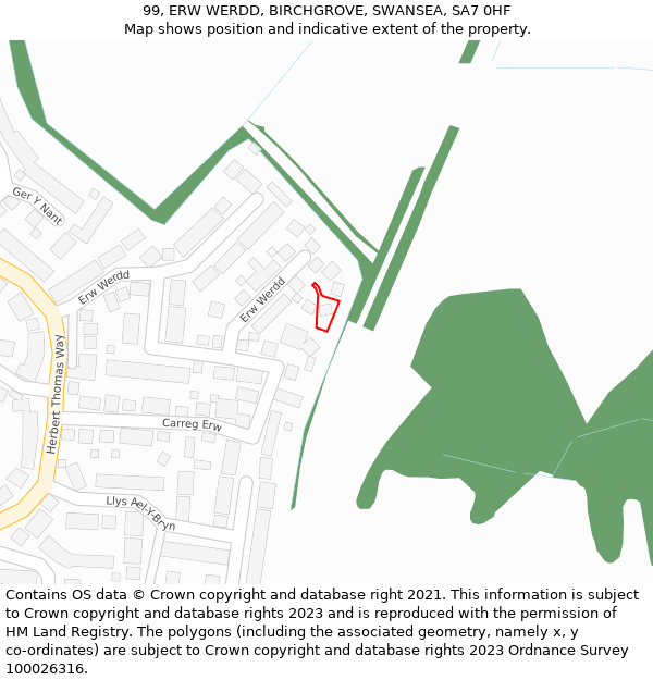 99, ERW WERDD, BIRCHGROVE, SWANSEA, SA7 0HF: Location map and indicative extent of plot